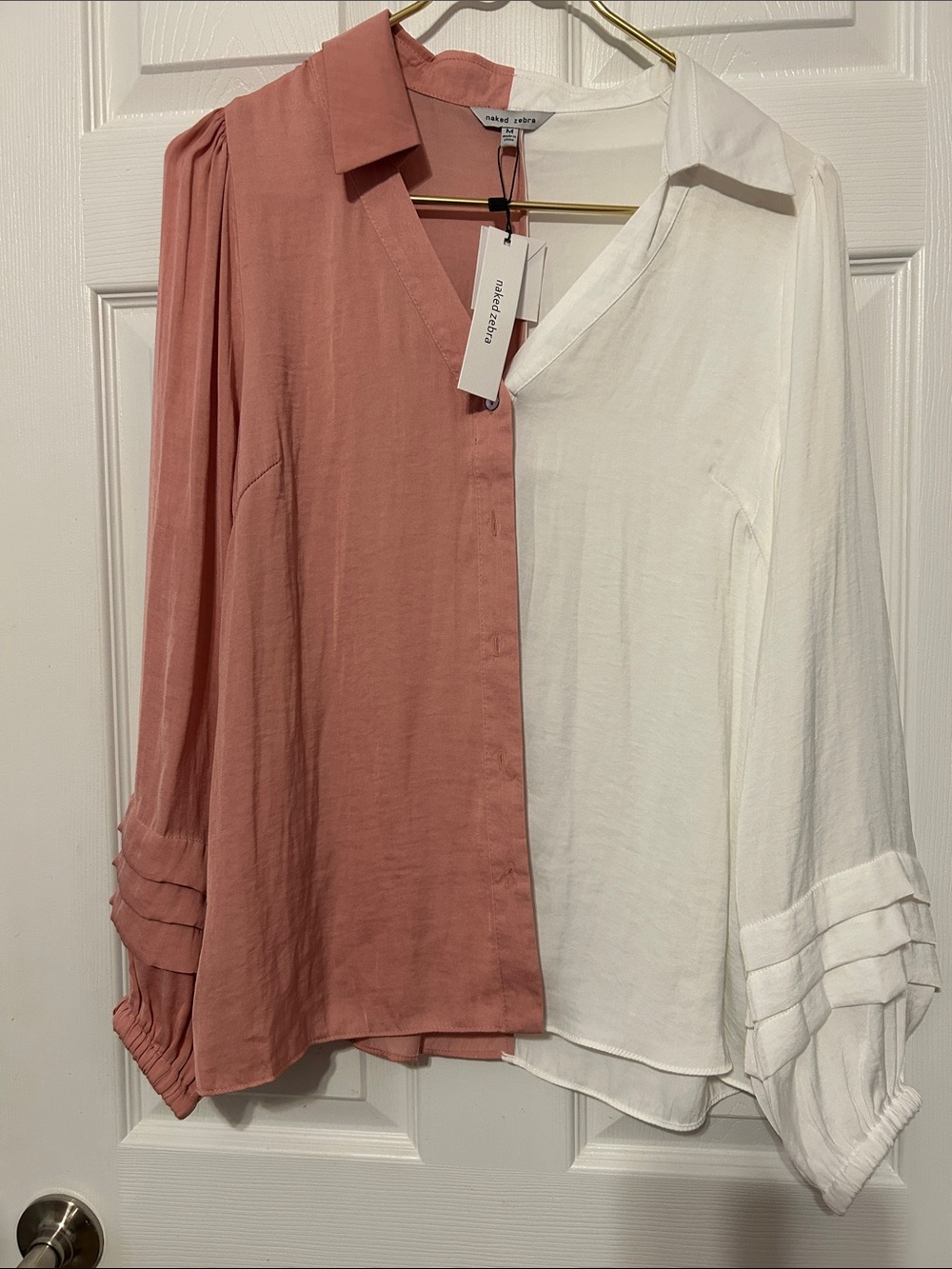 Naked Zebra Two-Tone Dusty Pink & White Split Button-Down Shirt